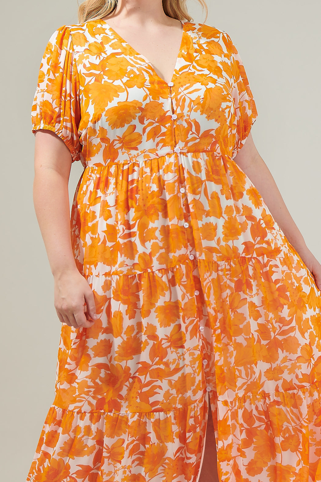 Tiered Maxi Dress Tangelo Floral Curve