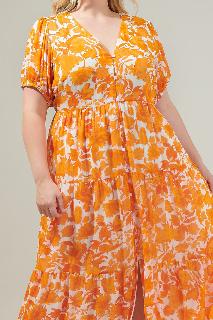 Tiered Maxi Dress Tangelo Floral Curve