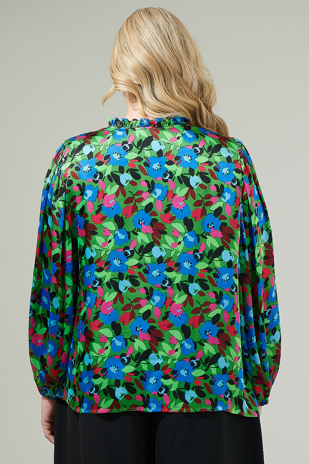 Destine Floral Hathaway Split Neck Long Sleeve Blouse Curve