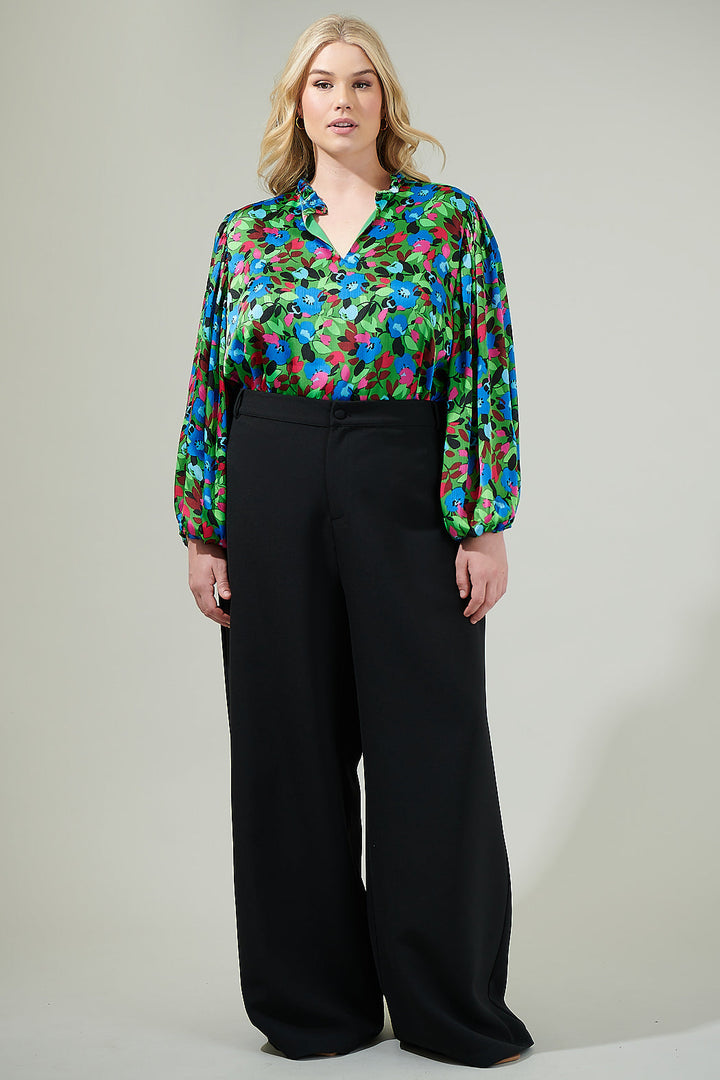 Destine Floral Hathaway Split Neck Long Sleeve Blouse Curve