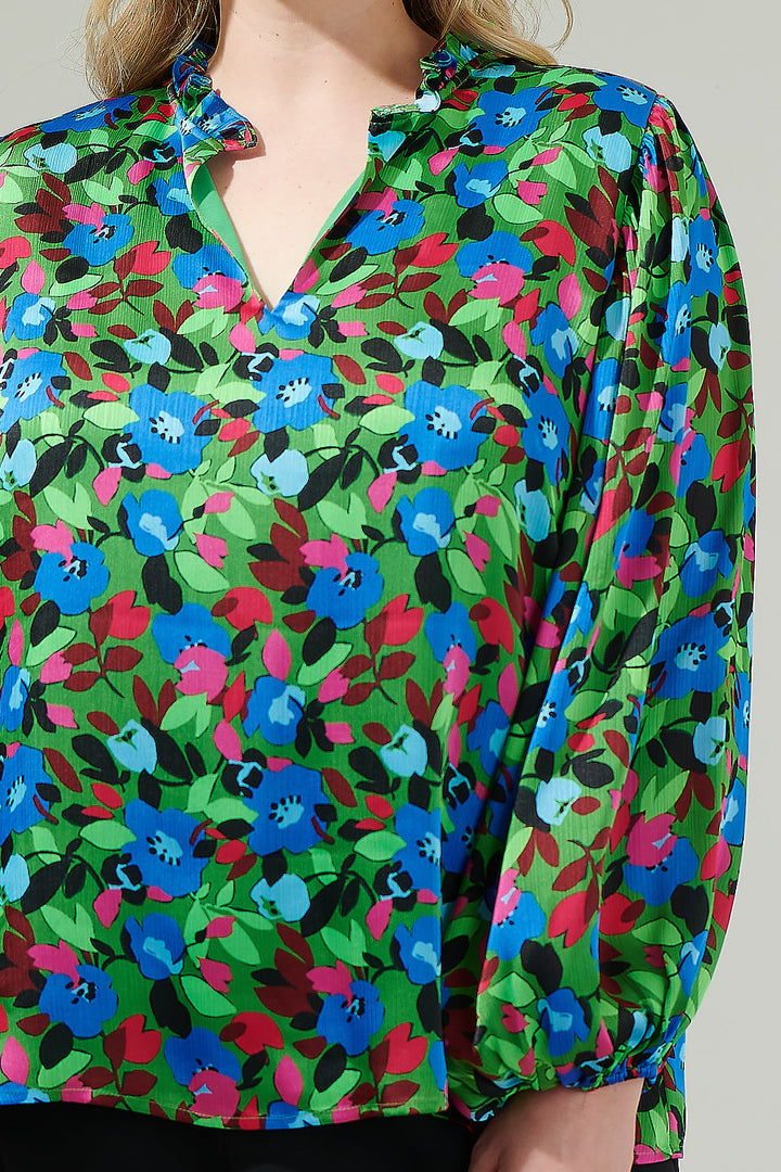 Destine Floral Hathaway Split Neck Long Sleeve Blouse Curve
