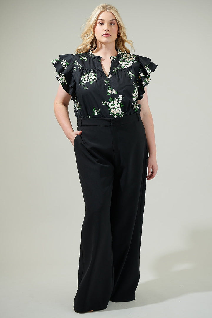 Emery Floral Split Neck Top Curve