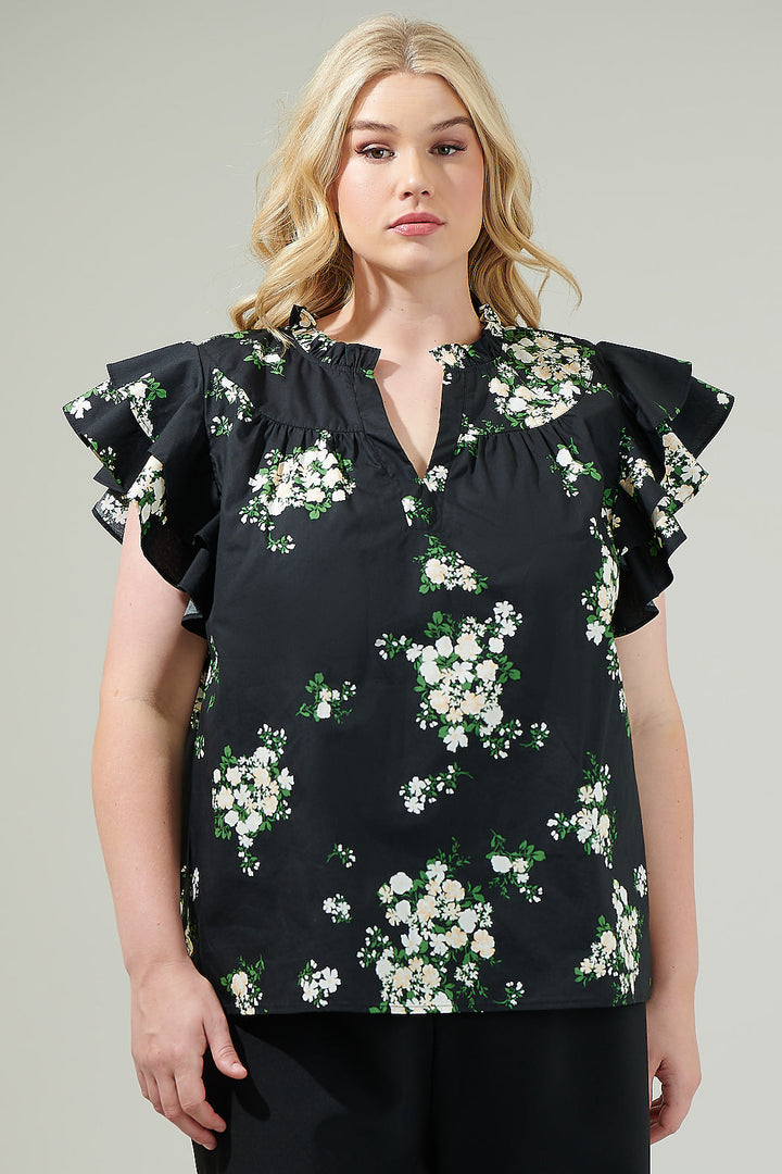 Emery Floral Split Neck Top Curve