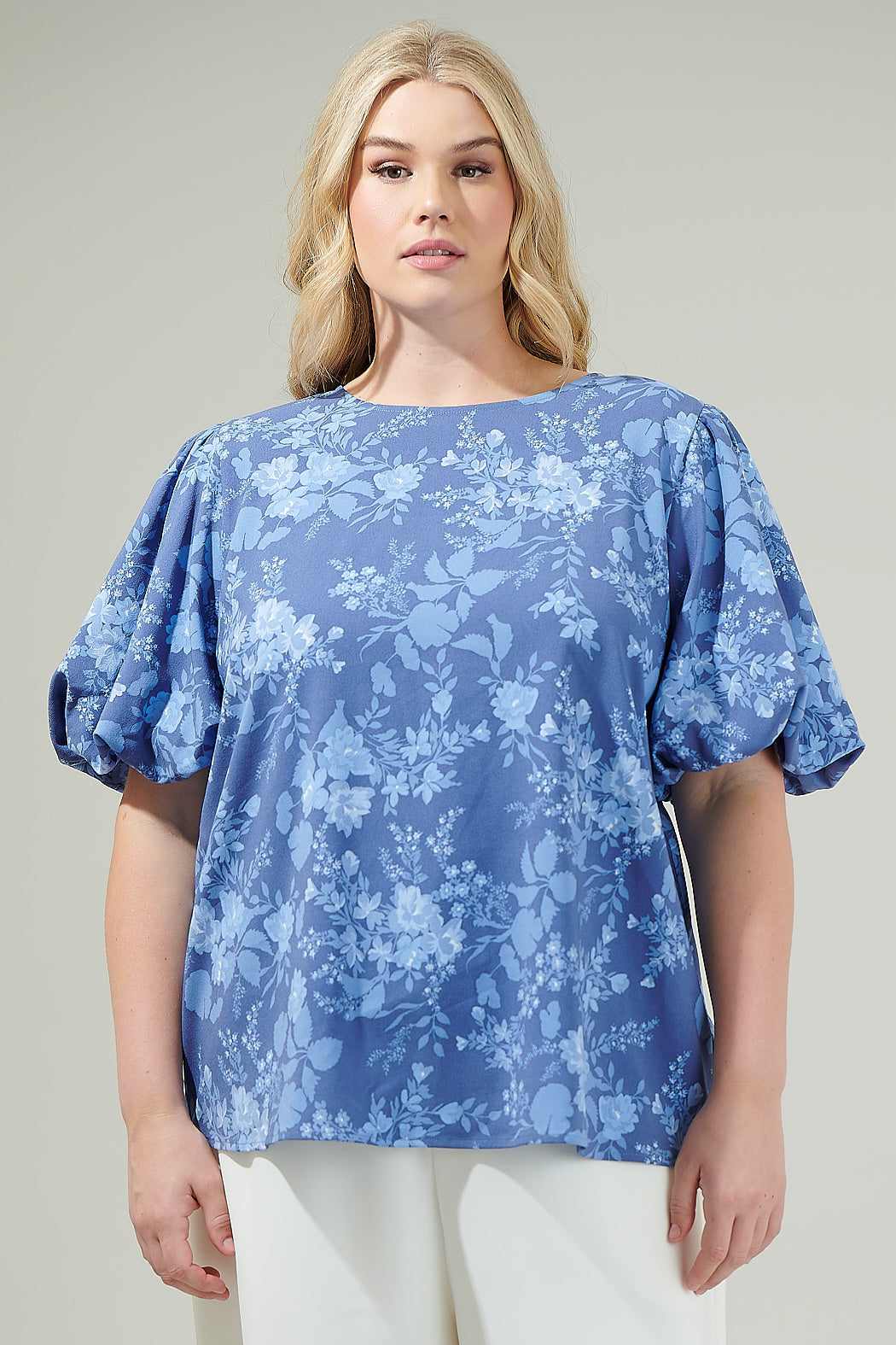 Borage Floral Bubble Sleeve Blouse Curve