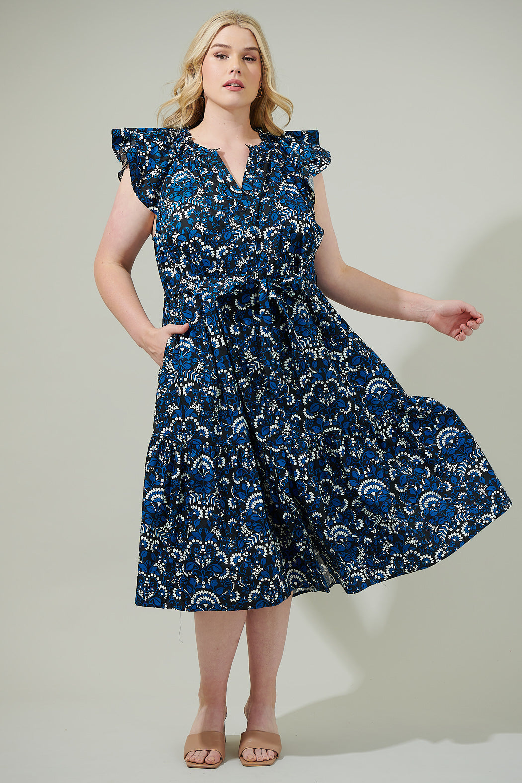 Etta Floral Charlotte Button Midi Dress Curve