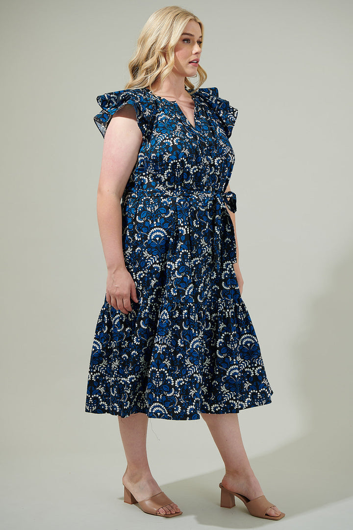 Etta Floral Charlotte Button Midi Dress Curve