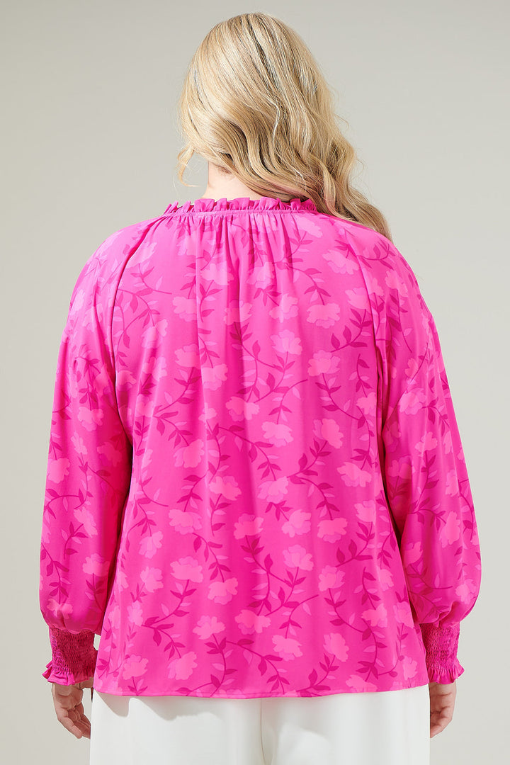 Clever Floral Split Neck Blouse Curve