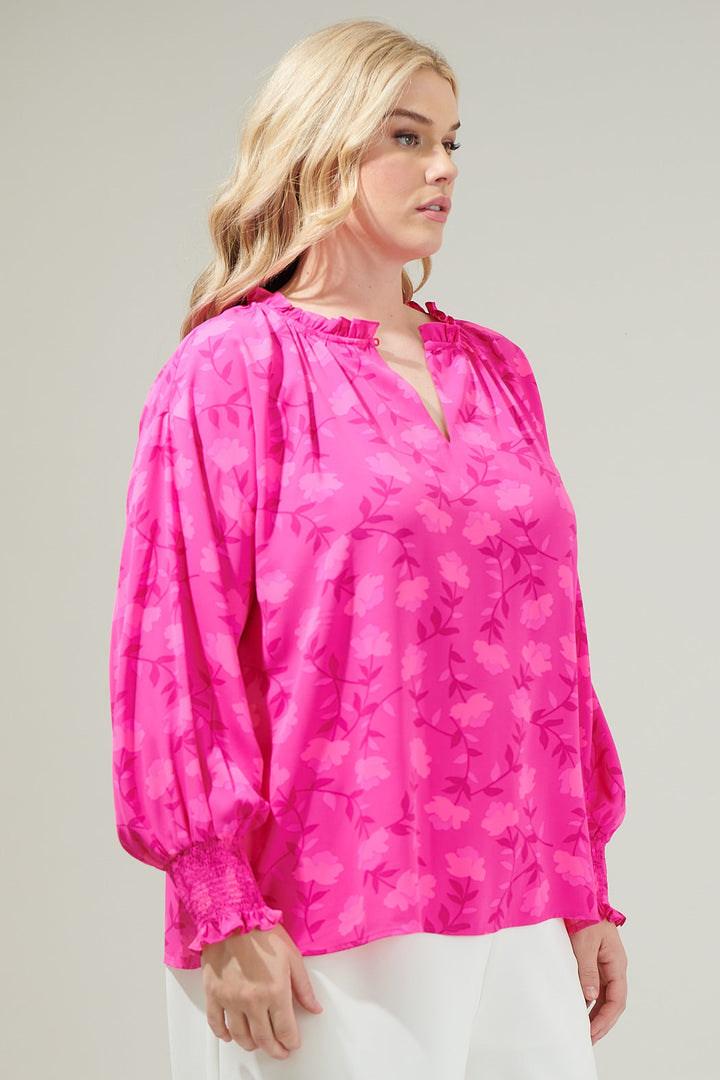 Clever Floral Split Neck Blouse Curve