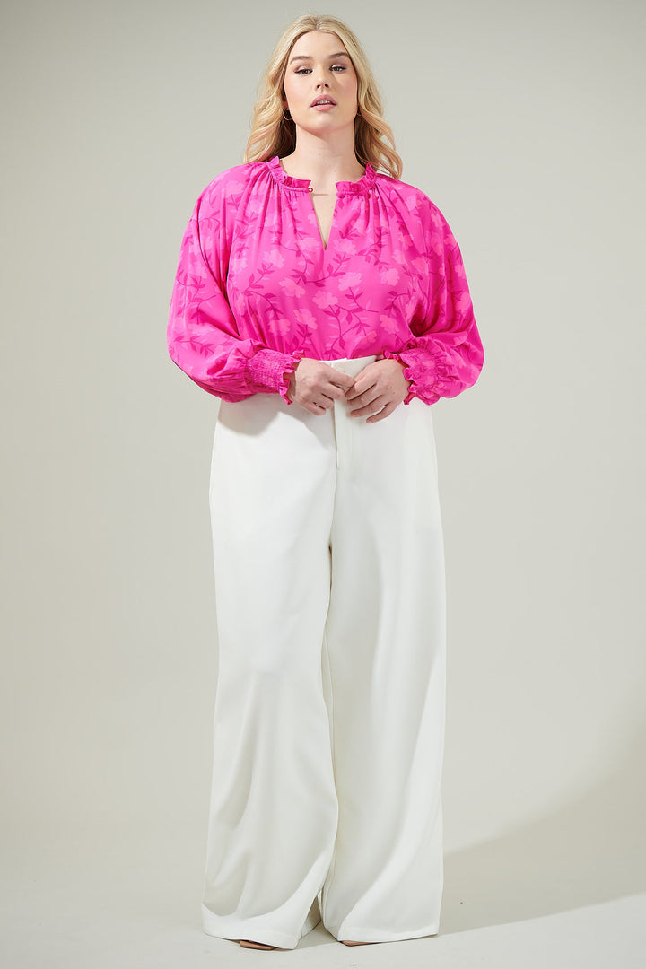 Clever Floral Split Neck Blouse Curve