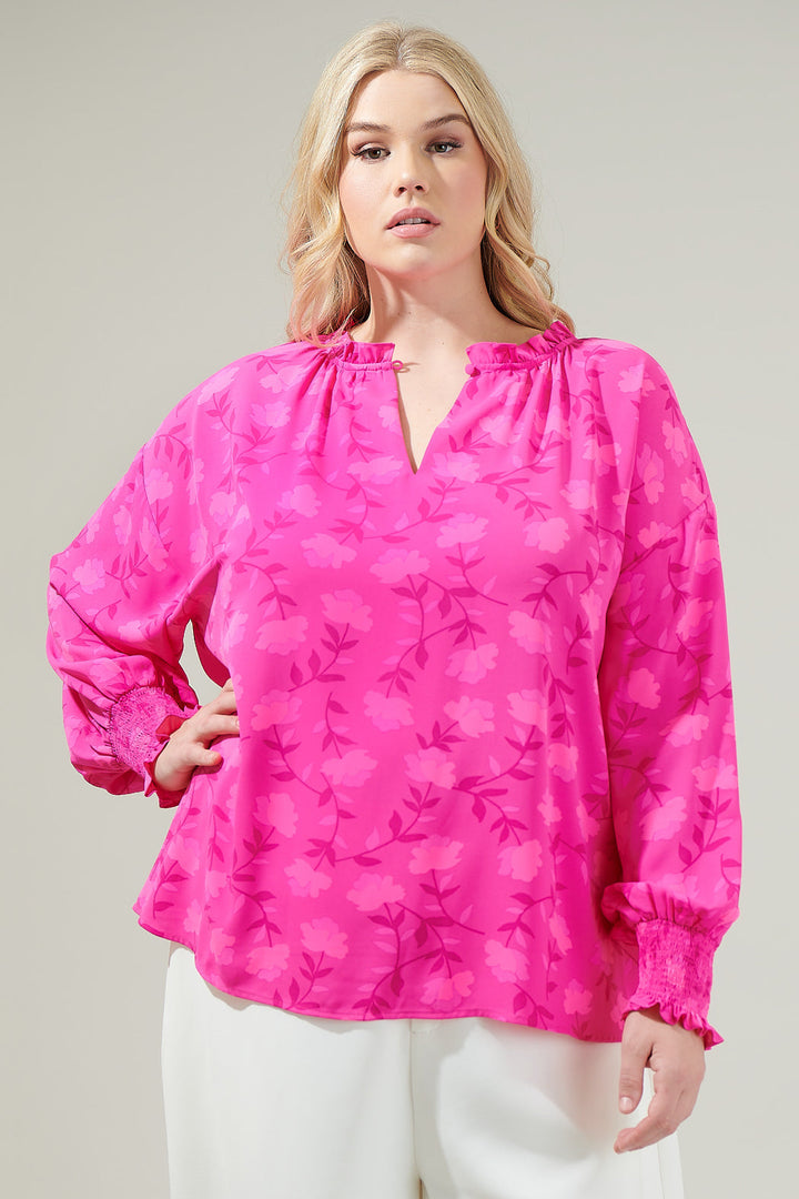 Clever Floral Split Neck Blouse Curve