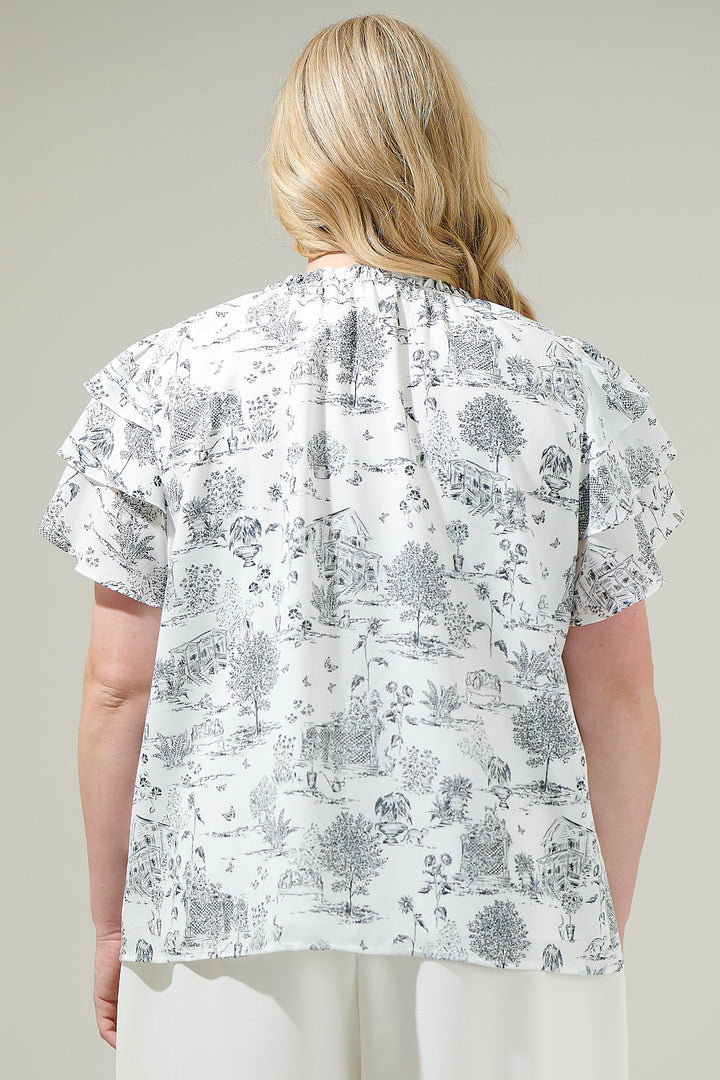 Renzo Toile Ruffle Blouse Curve
