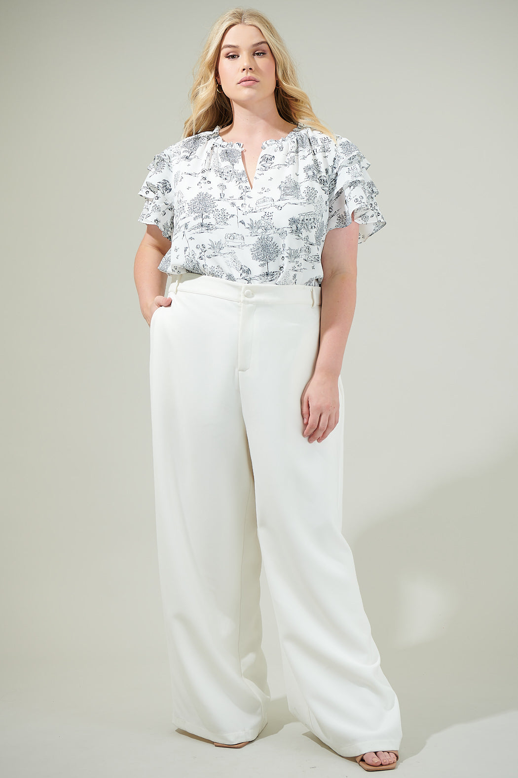 Renzo Toile Ruffle Blouse Curve