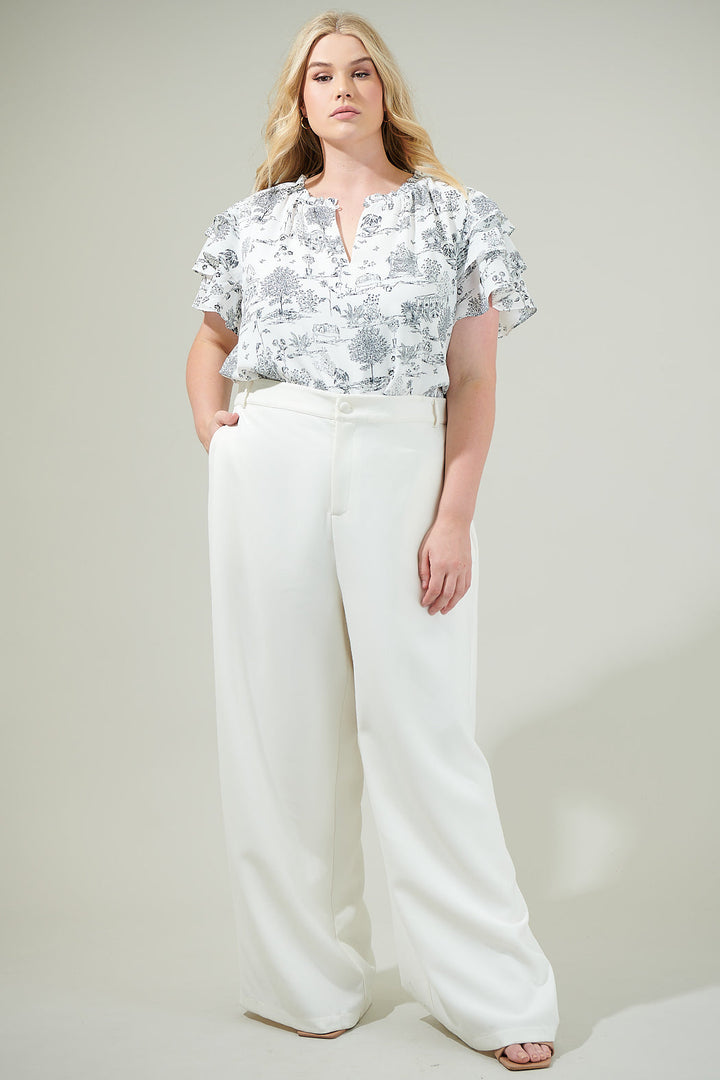 Renzo Toile Ruffle Blouse Curve