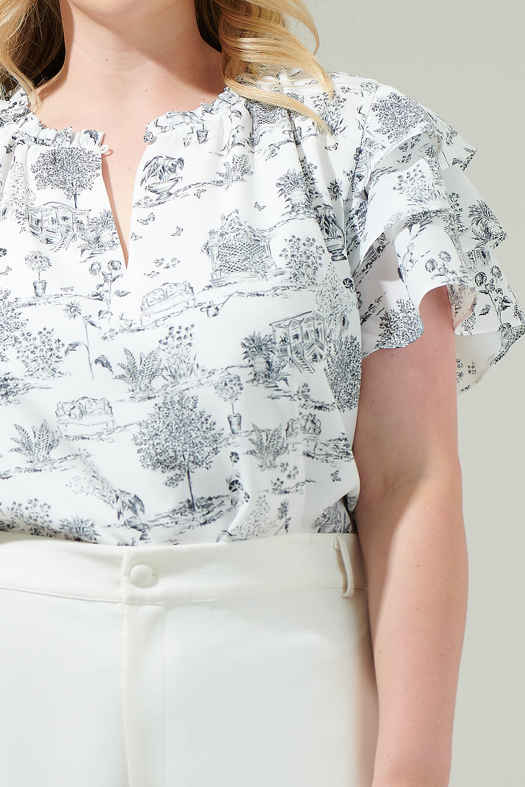 Renzo Toile Ruffle Blouse Curve