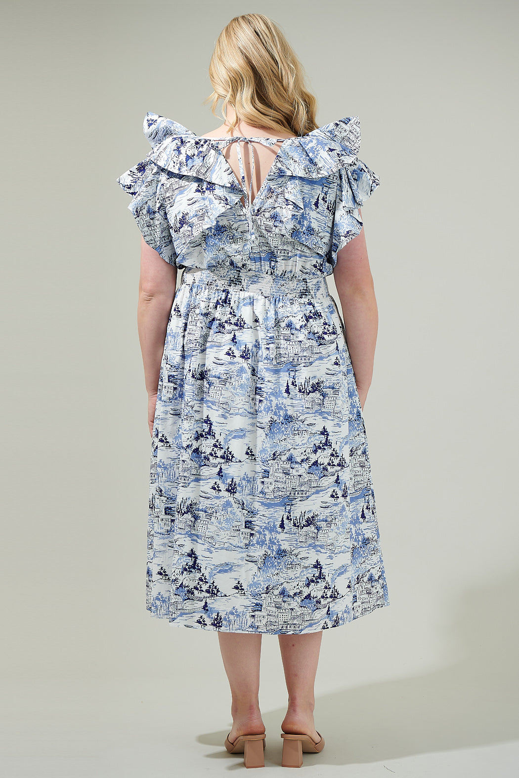 Francine Toile Sky Santana Tie Back Midi Dress Curve
