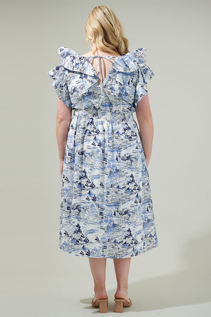 Francine Toile Sky Santana Tie Back Midi Dress Curve