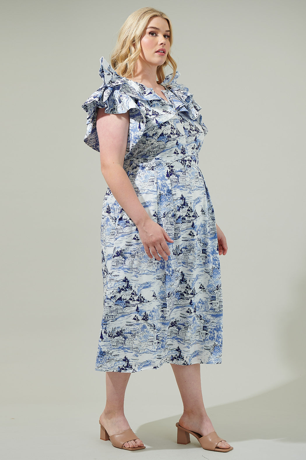 Francine Toile Sky Santana Tie Back Midi Dress Curve