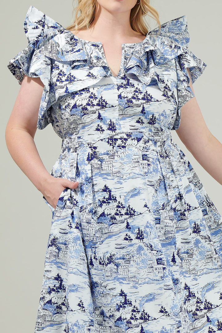 Francine Toile Sky Santana Tie Back Midi Dress Curve