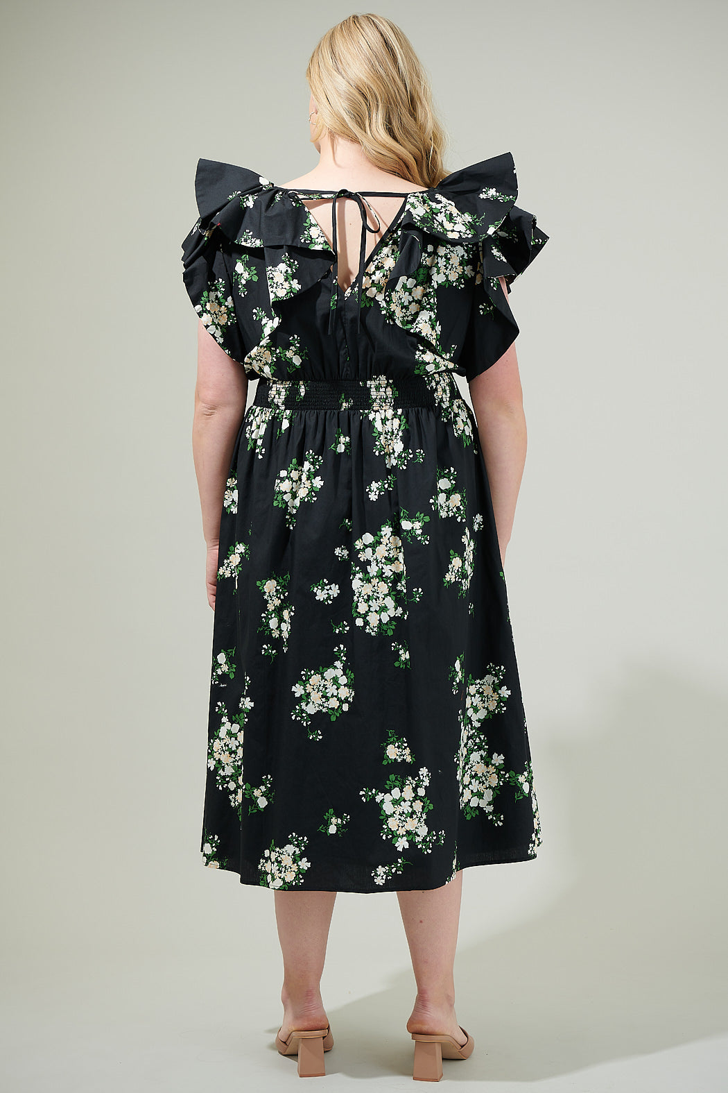 Emery Floral Santana Tie Back Midi Dress Curve