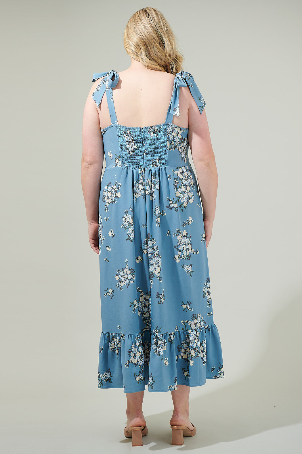 Moxie Floral Baker Tie Strap Midi Dress Curve