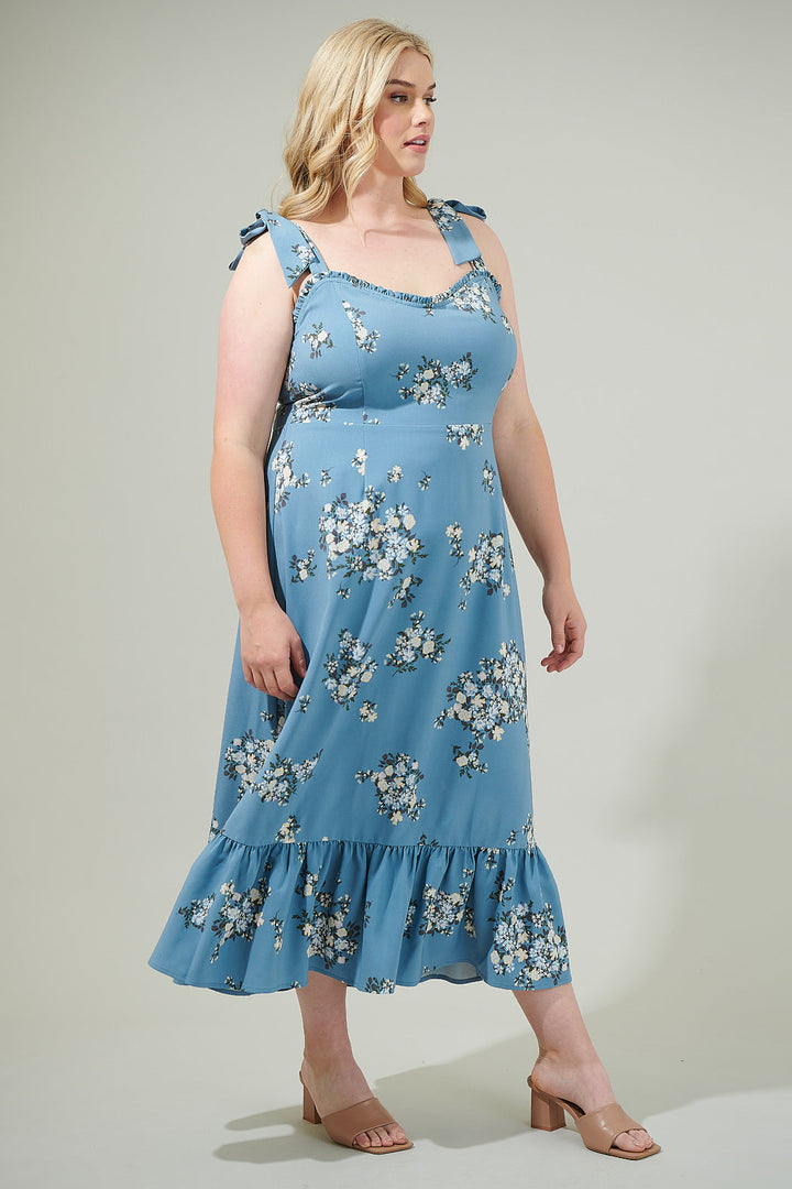 Moxie Floral Baker Tie Strap Midi Dress Curve