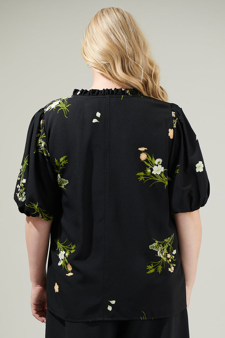 Jenna Floral Split Neck Blouse Curve