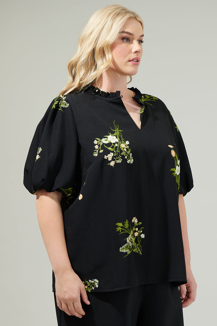 Jenna Floral Split Neck Blouse Curve