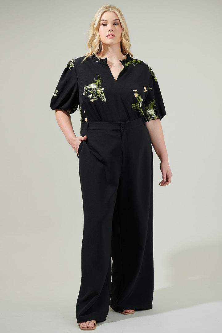 Jenna Floral Split Neck Blouse Curve