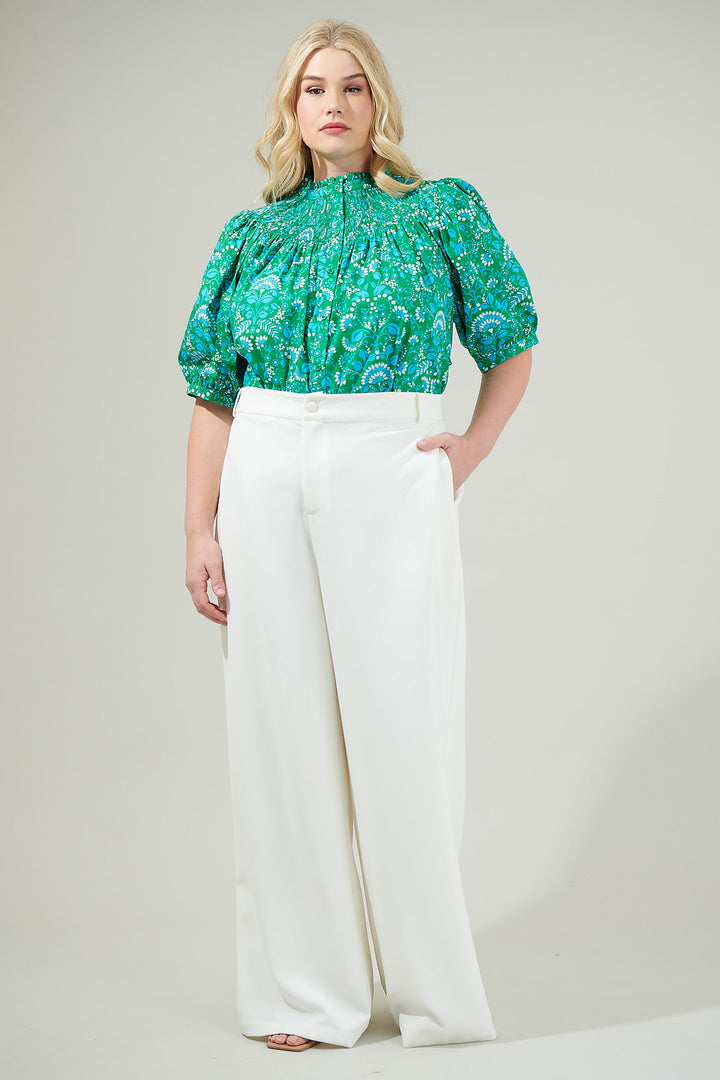 Alina Floral Smocked Mock Neck Top Curve