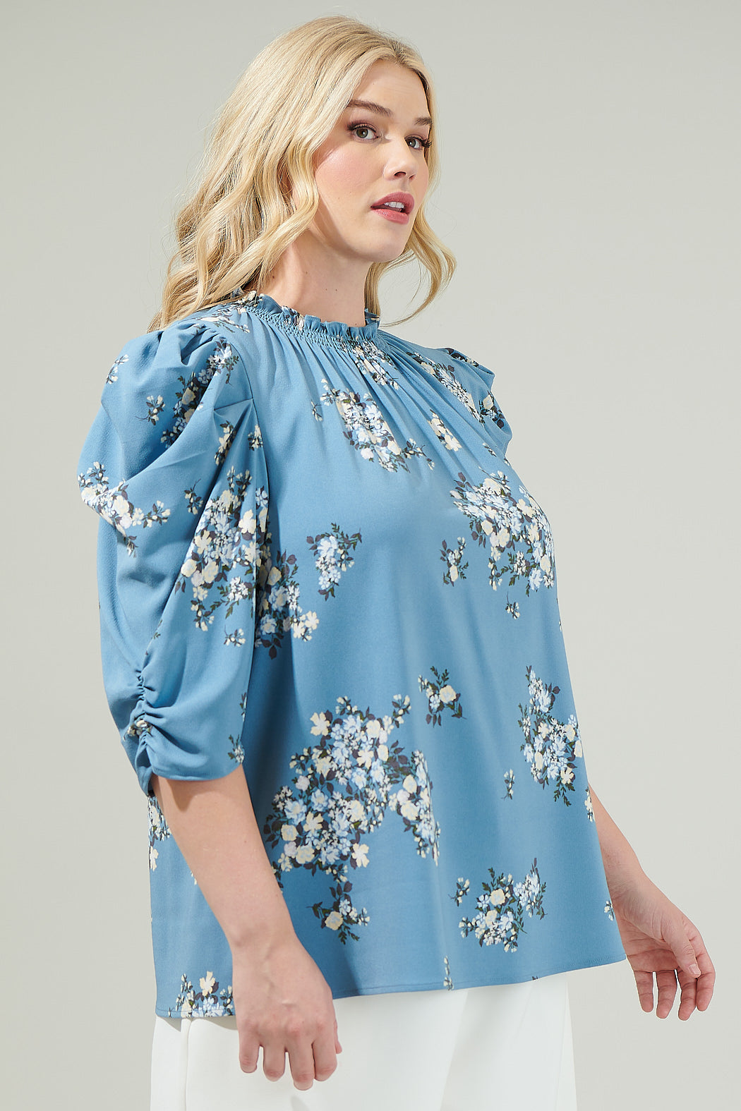 Moxie Floral Drape Sleeve Top Curve