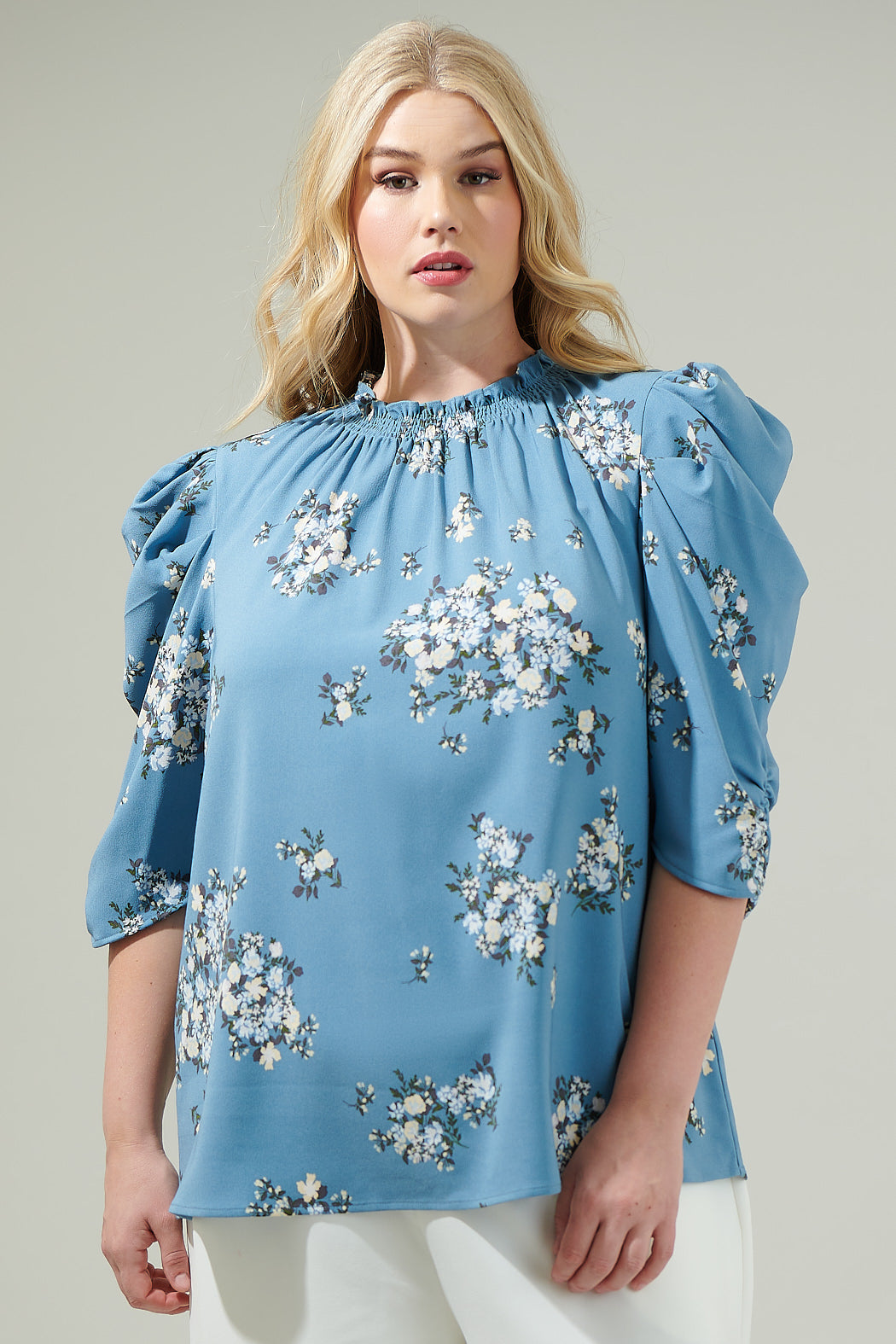 Moxie Floral Drape Sleeve Top Curve