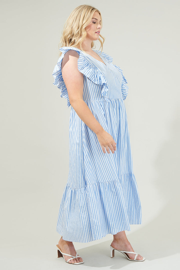 Striped Fairness Poplin Surplice Midi Dress Curve