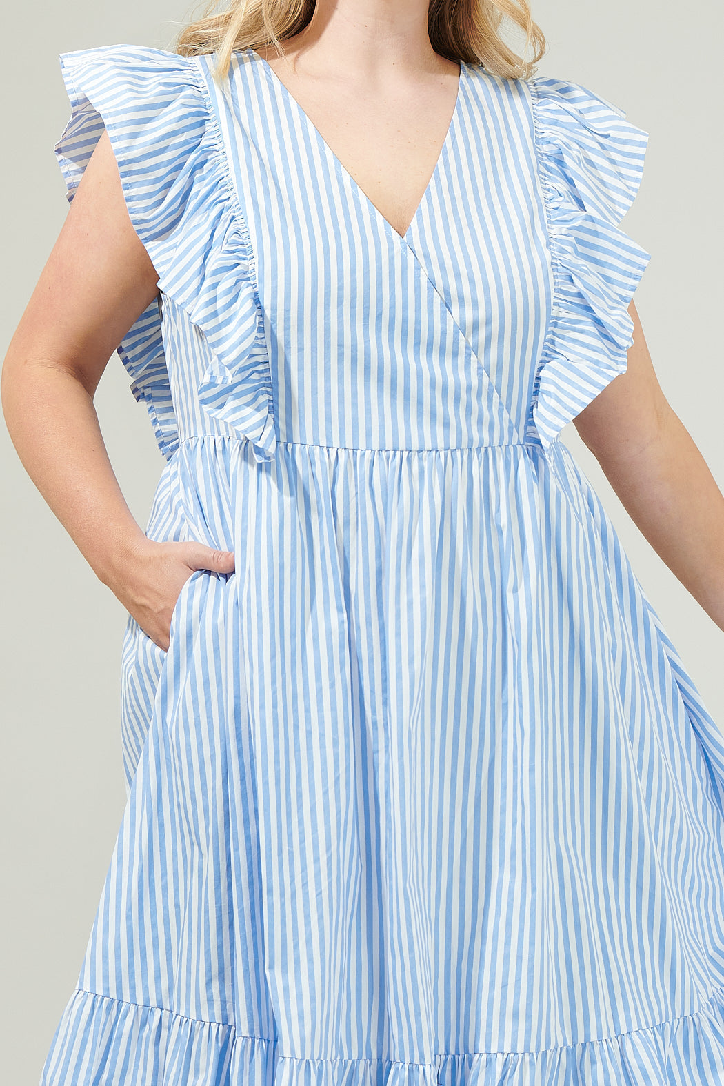 Striped Fairness Poplin Surplice Midi Dress Curve