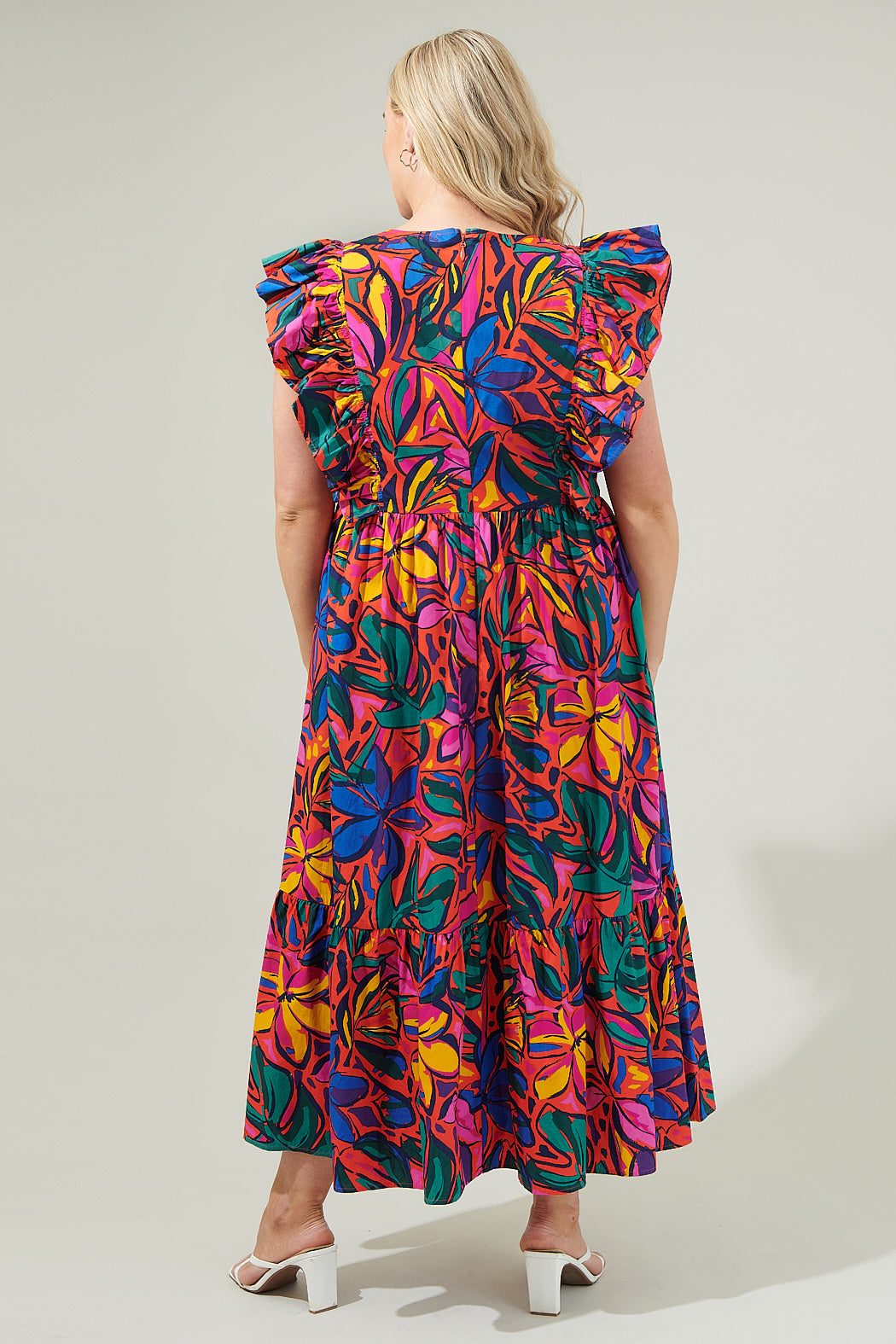 Rainbow Tropics Fairness Poplin Surplice Midi Dress Curve