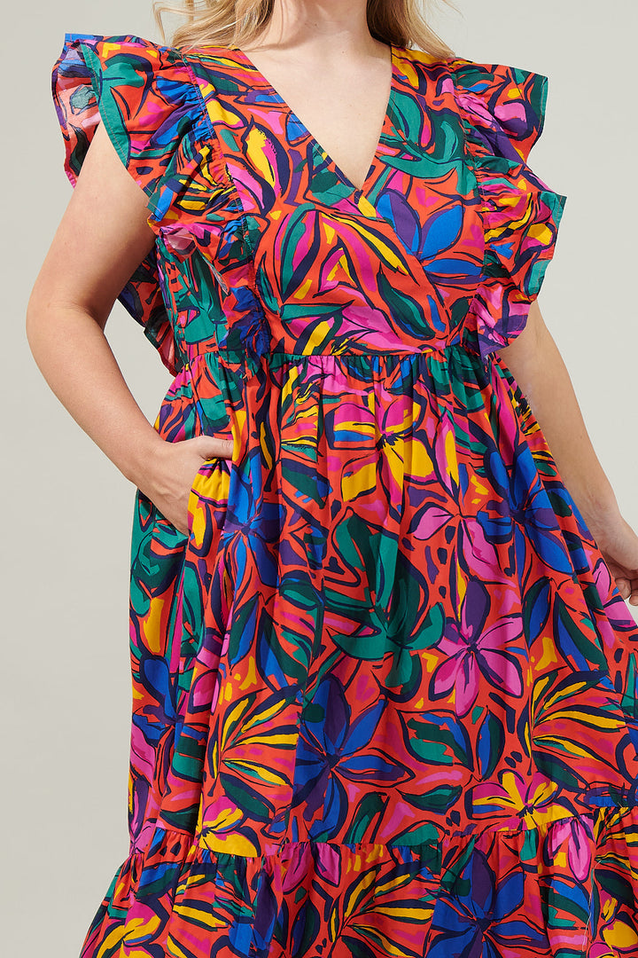 Rainbow Tropics Fairness Poplin Surplice Midi Dress Curve