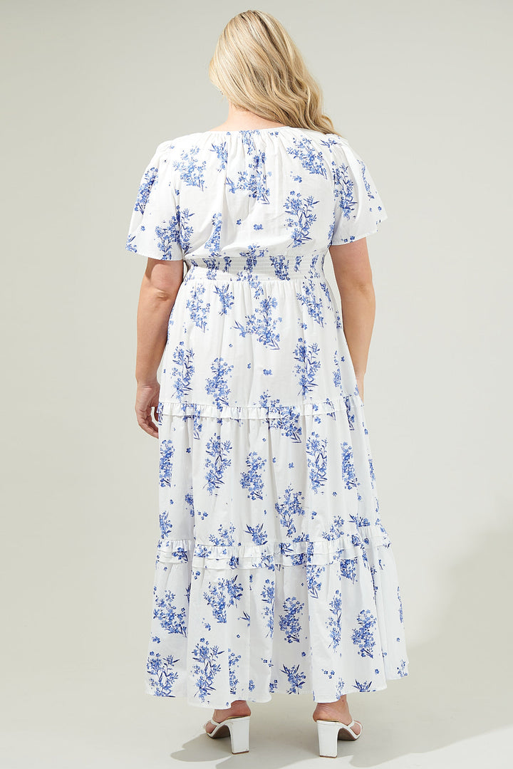 Bestia Floral Palmer Poplin Tiered Maxi Dress Curve