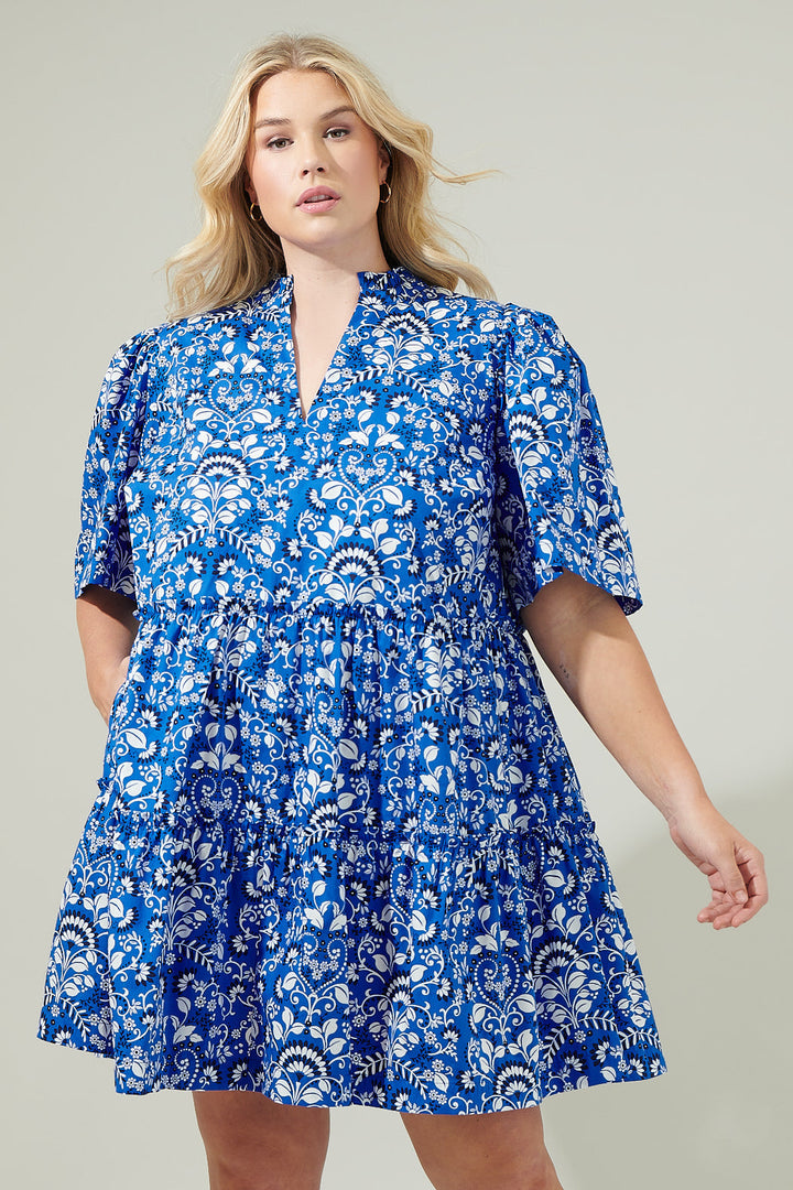 Lulu Floral Dixie Split Neck Shift Dress Curve