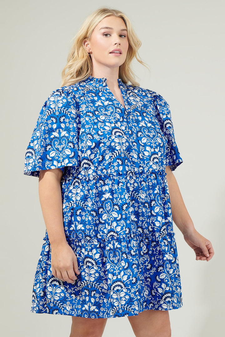 Lulu Floral Dixie Split Neck Shift Dress Curve