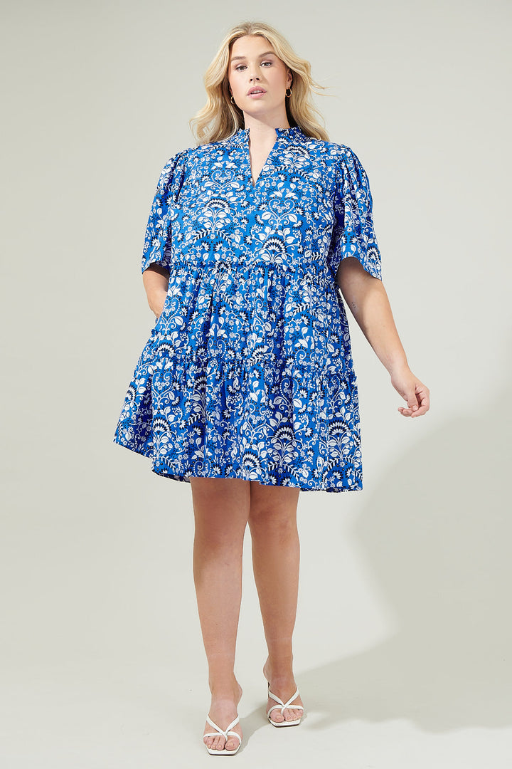 Lulu Floral Dixie Split Neck Shift Dress Curve