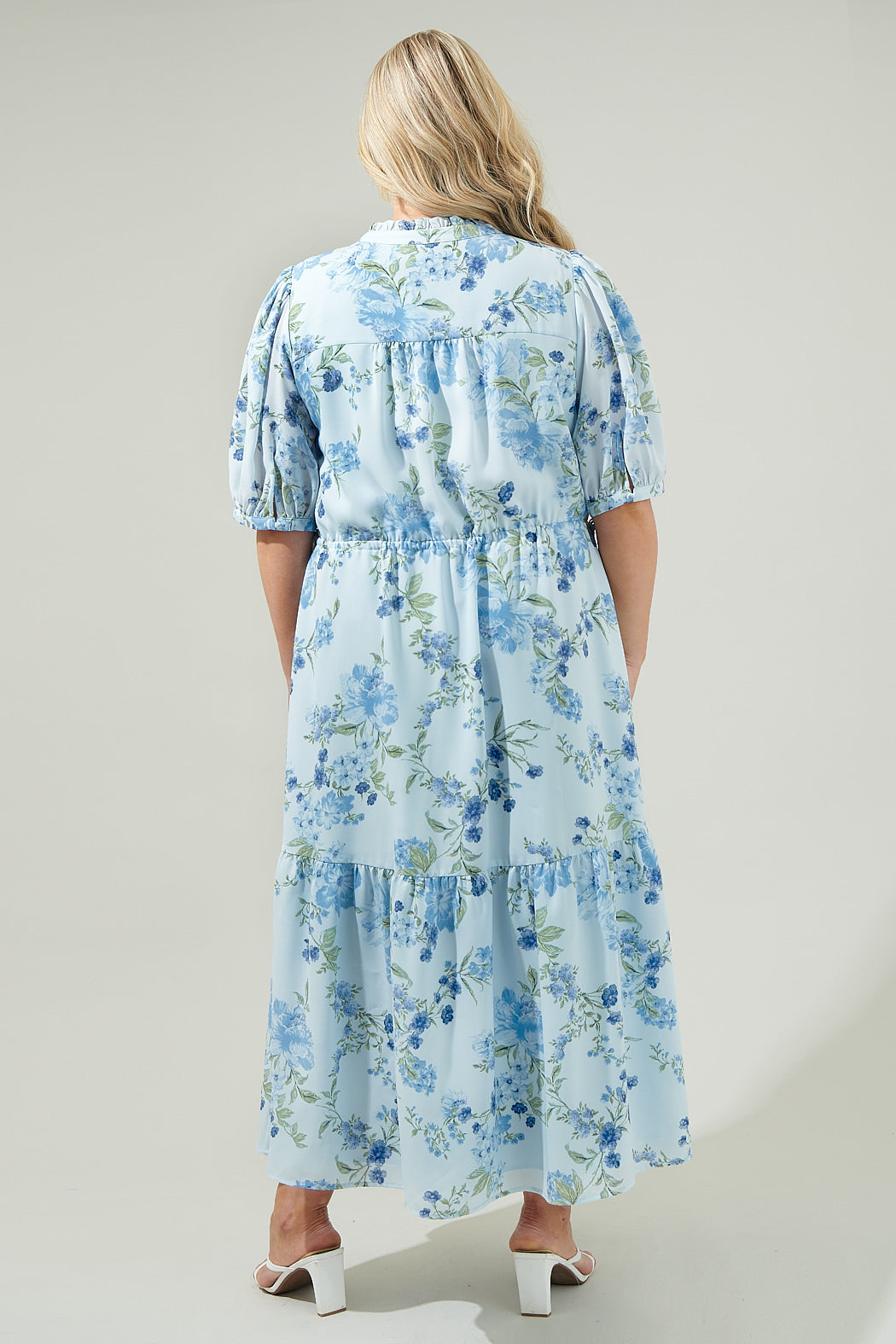 Dusty Floss Floral Pleated Midi Dress Curve
