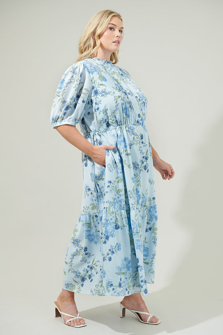 Dusty Floss Floral Pleated Midi Dress Curve