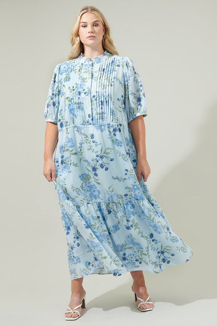 Dusty Floss Floral Pleated Midi Dress Curve