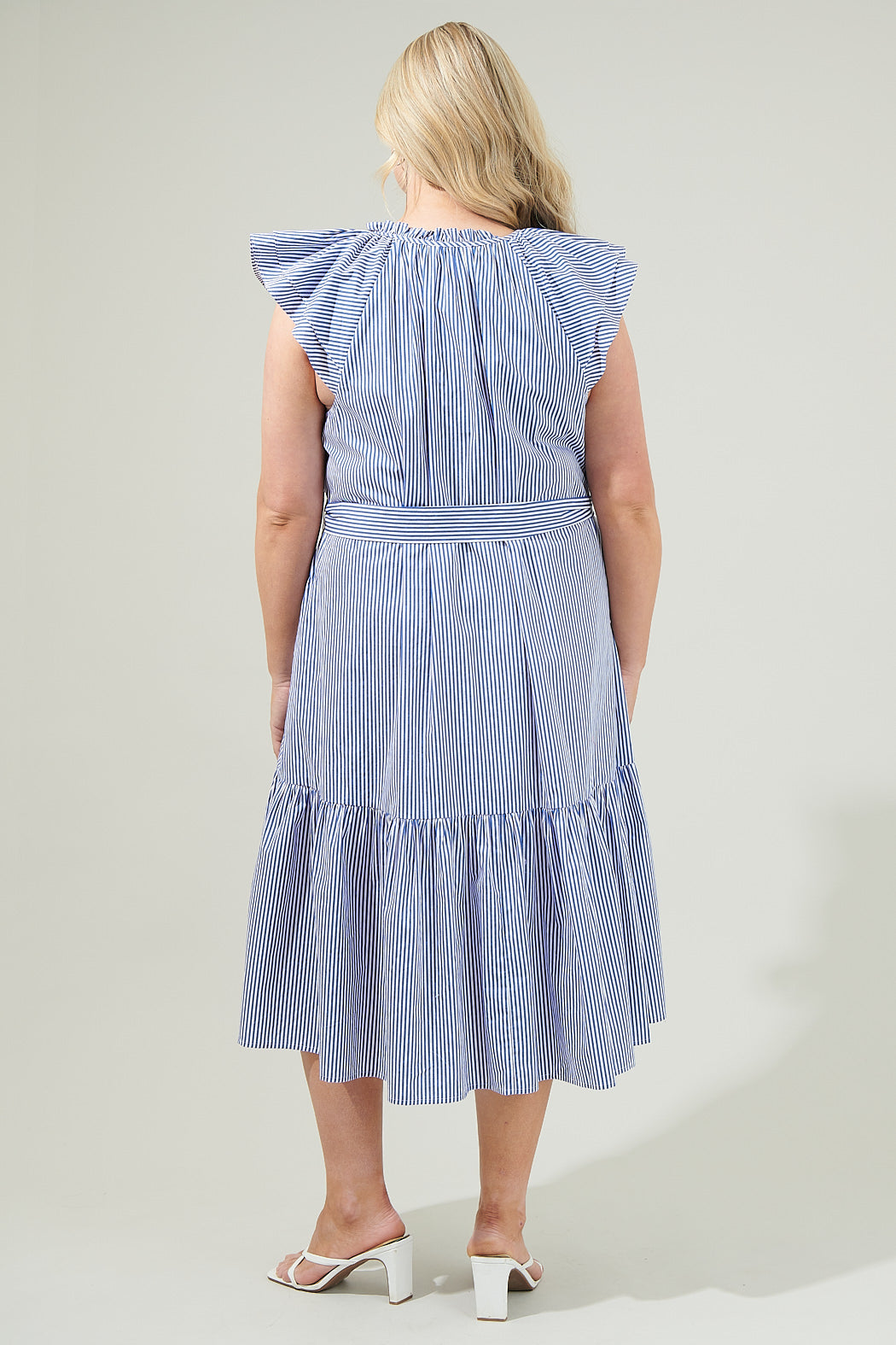 Sherah Striped Charlotte Button Midi Dress Curve