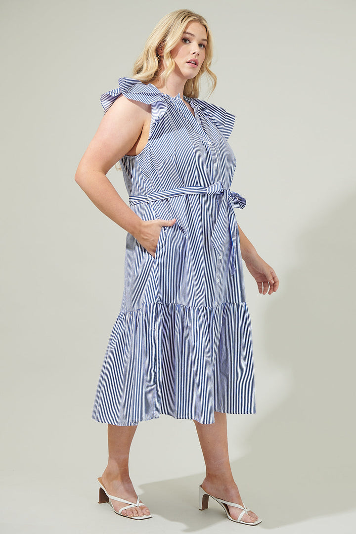 Sherah Striped Charlotte Button Midi Dress Curve
