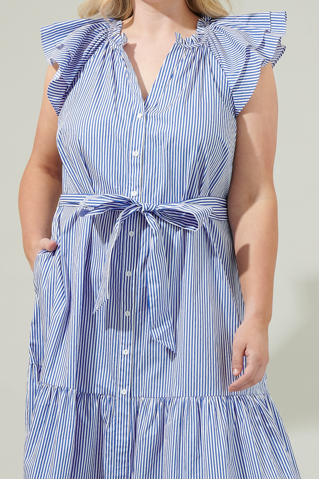 Sherah Striped Charlotte Button Midi Dress Curve