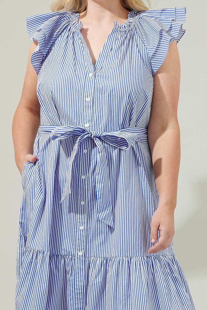 Sherah Striped Charlotte Button Midi Dress Curve