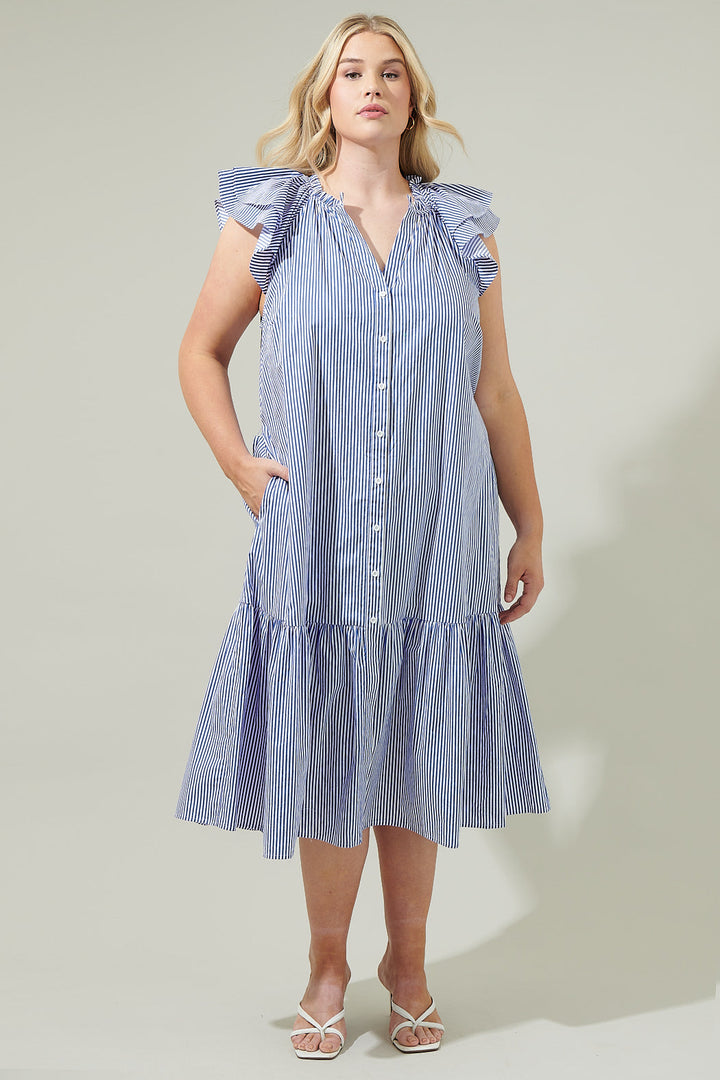 Sherah Striped Charlotte Button Midi Dress Curve