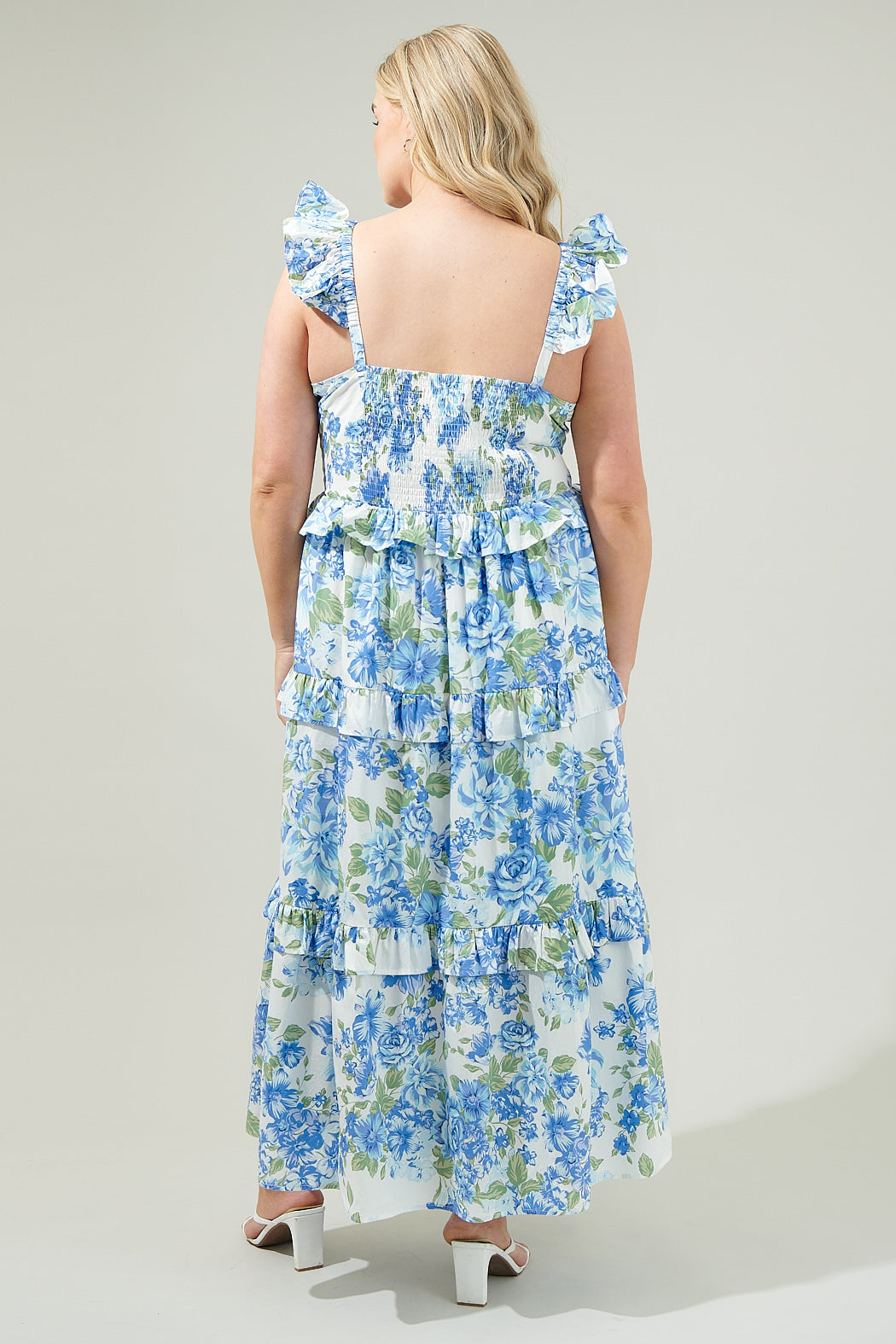 Truth Be Told Blue Floral Tiered Maxi Dress Curve