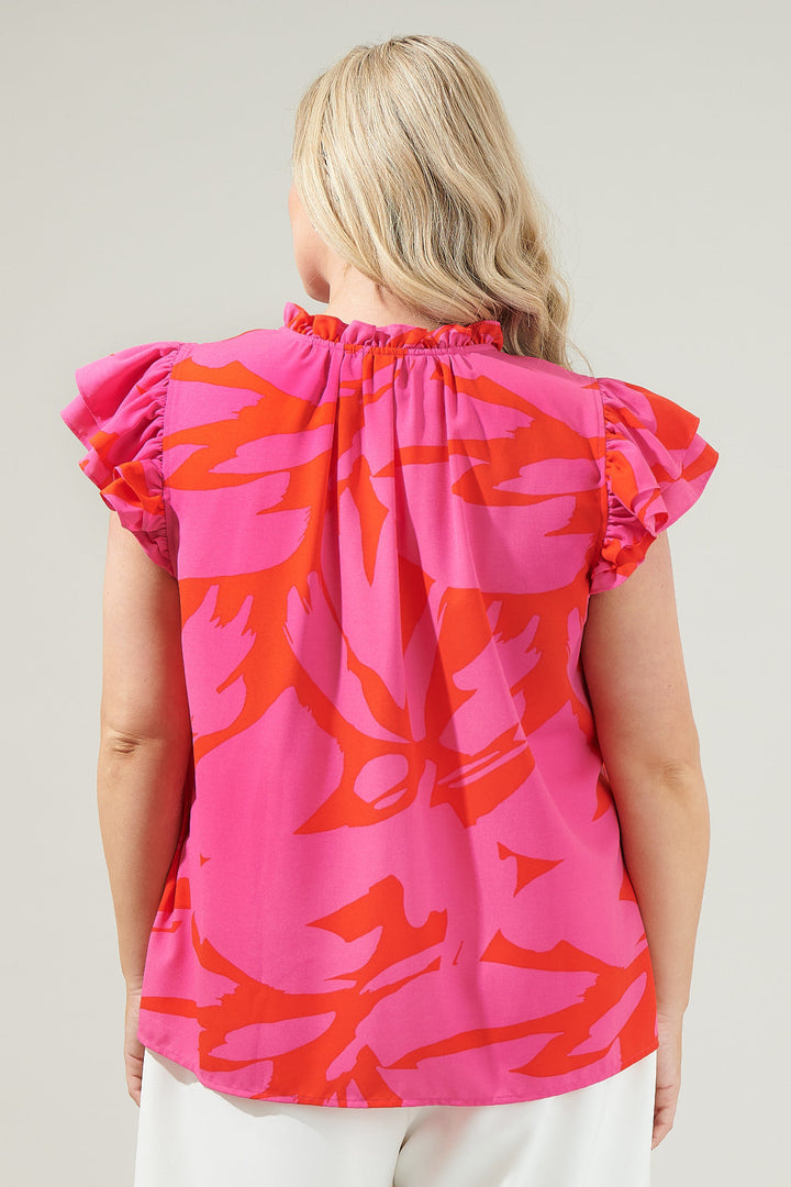 Jolene Abstract Bellissima Ruffle Sleeve Top Curve