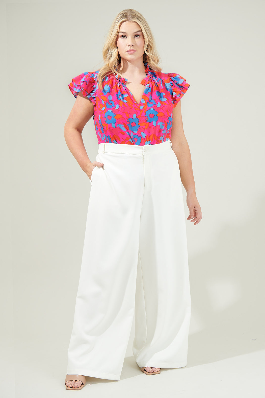 Lusma Floral Bellissima Ruffle Sleeve Top Curve